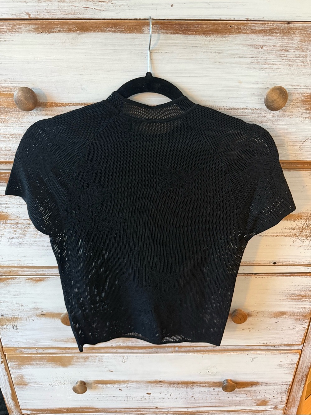 Fleur du Mal Black Pointelle Knit Lace Short-Sleeve Top - Picture 5 of 6